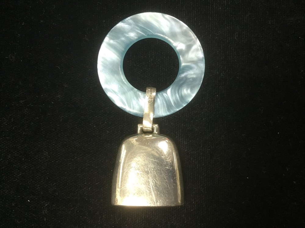 Baby teether rattle with birth data ready to be engraved Web sterling silver
