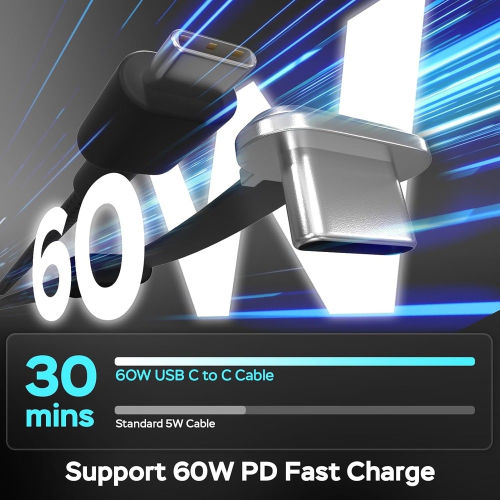 USB C to C Cable, 60W 3.3ft Flat C Charging Right Angle