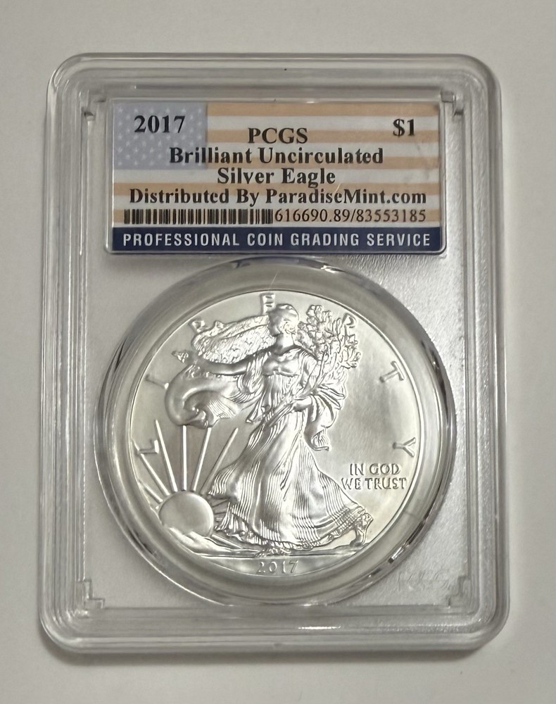2017 PCGS Brilliant Uncirculated Silver Eagle $1 - Flag Label - Paradise Mint