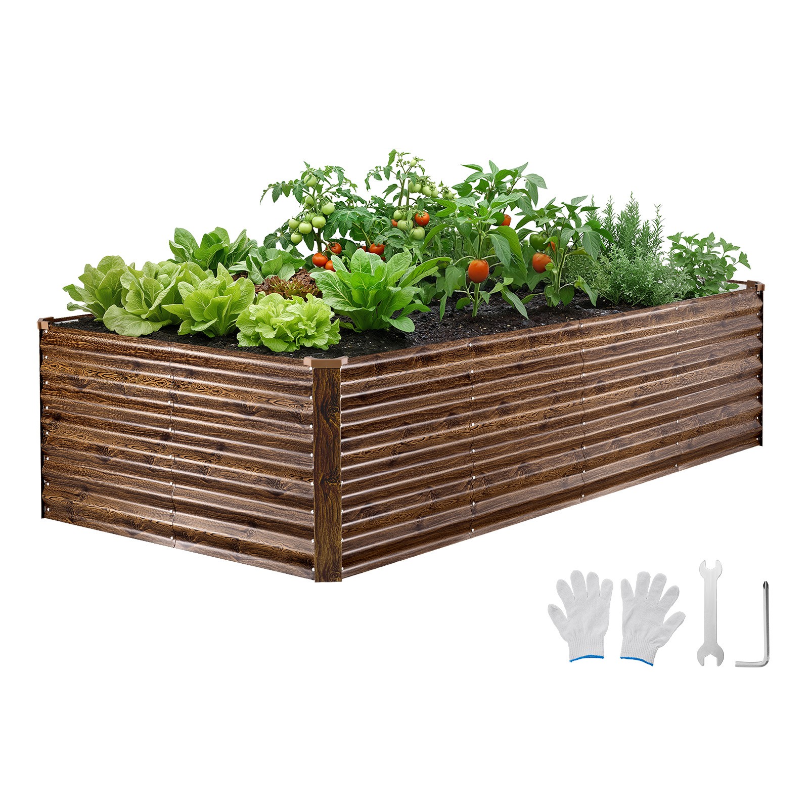 VEVOR Galvanized Raised Garden Bed 8 x 4 x 2ft Rectangular Planter Box Deep Wood