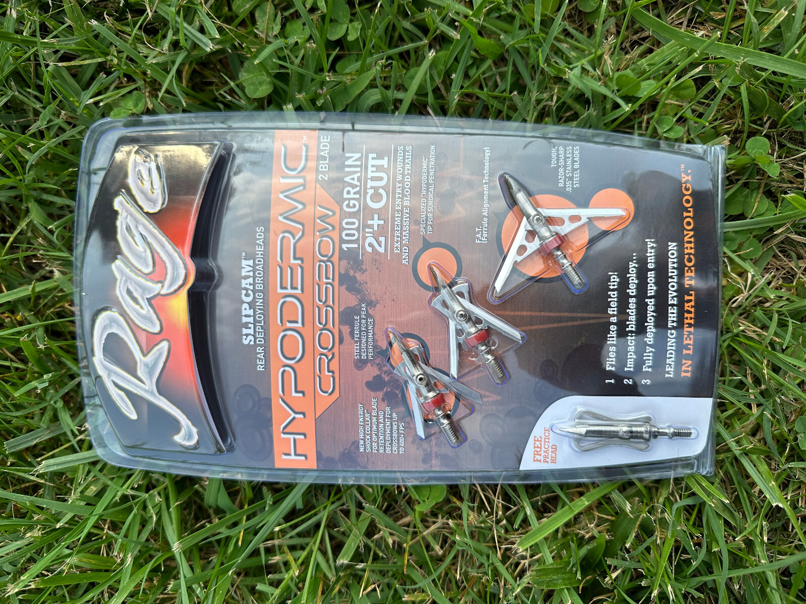 Rage Crossbow Hypodermic mechanical Broadheads 100 Grain with PRACTICE POINT