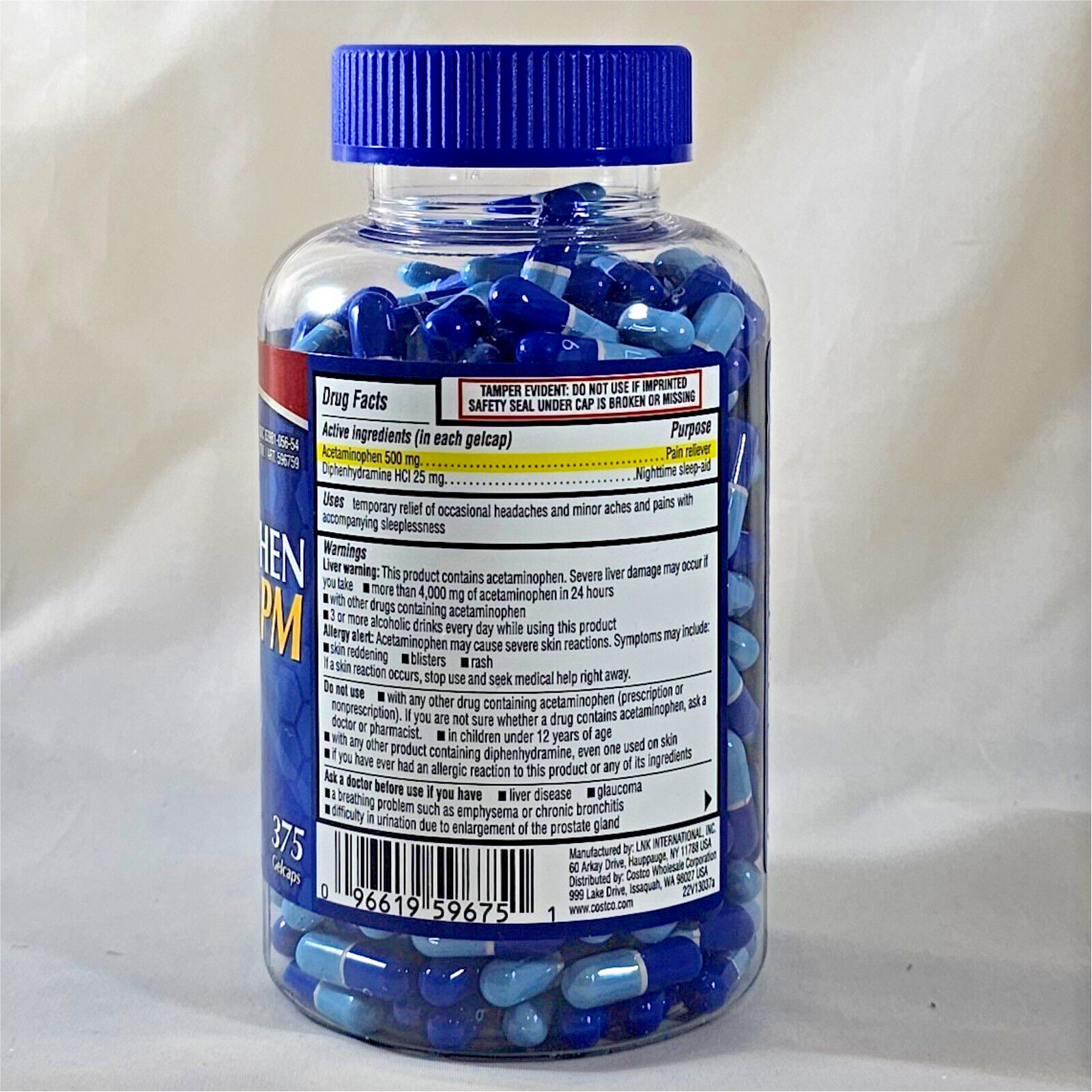 Kirkland Signature Acetaminophen PM, 500 mg, 375 Capsules