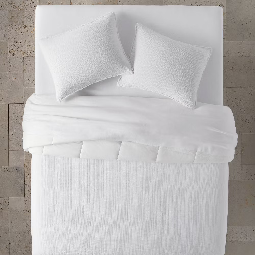 Casaluna Cotton Chambray Comforter Set Solid Year-Round, White, Full/Queen