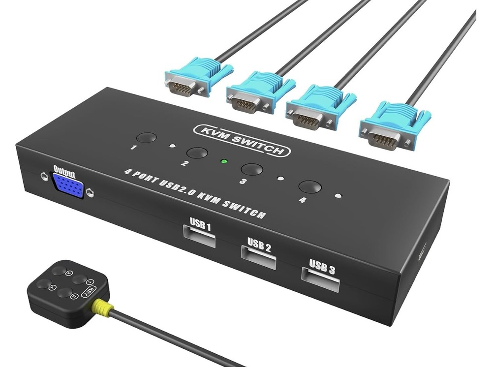 Versatile 4-Port KVM Switch with Desktop Controller for Seamless Usage