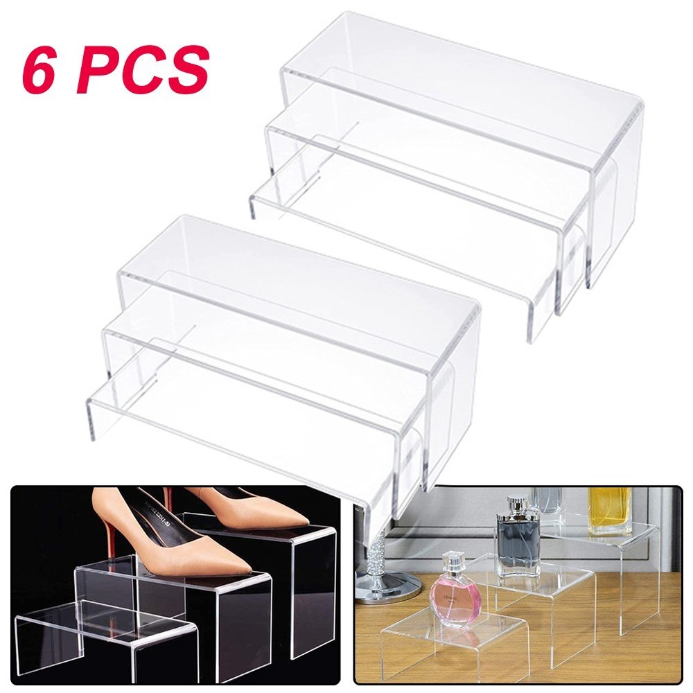 Display Stand Shelf Holder Rectangle Risers Transparent Trophies 3 Tier