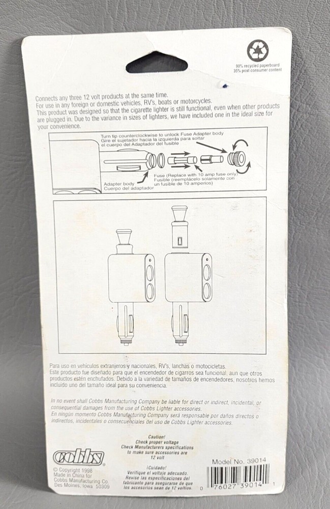 Auto Multi-Function Triple Socket With Lighter, New Open Package, Vintage