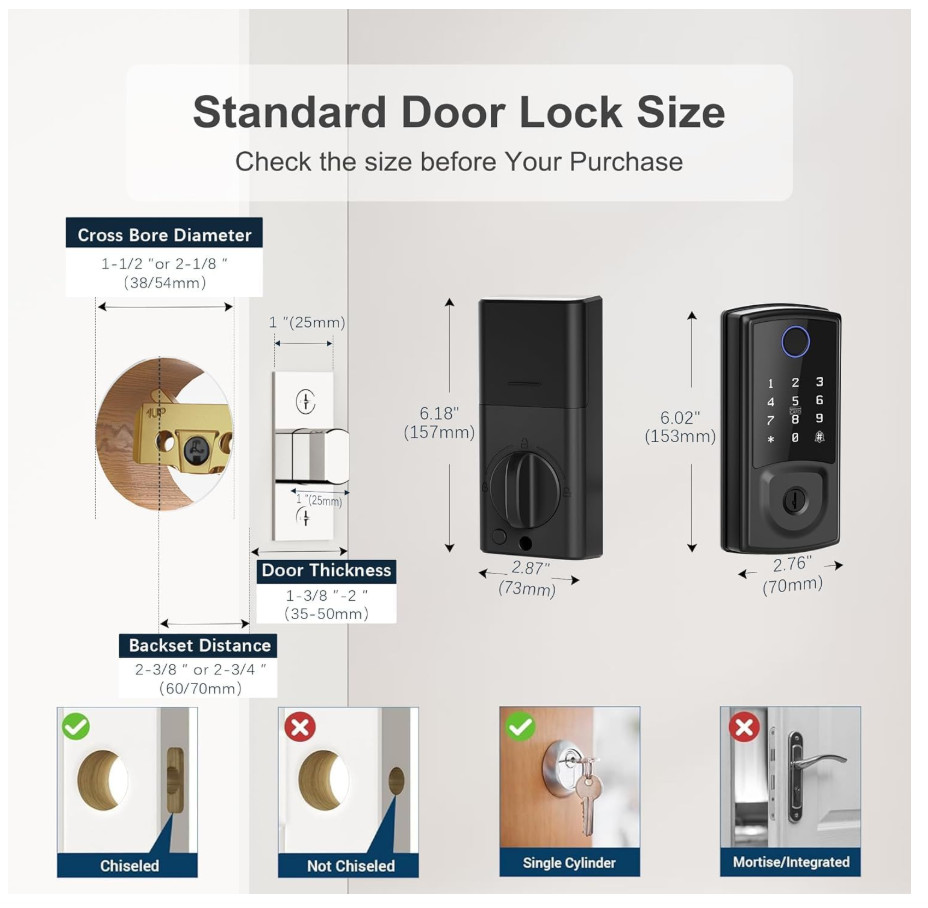 Smart Door Lock, Keyless Entry Security Smart Deadbolt with Touchscreen Keypad