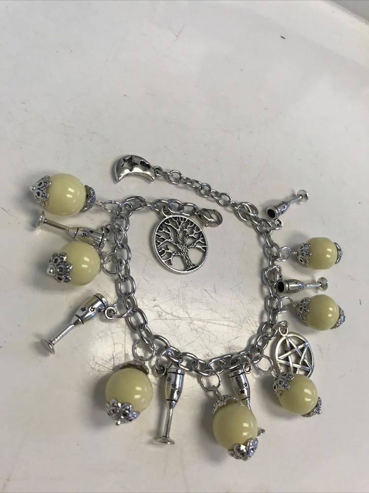 Yellow Ceramic Charm Bracelet Pendulum With Wine Glasses Tree 417