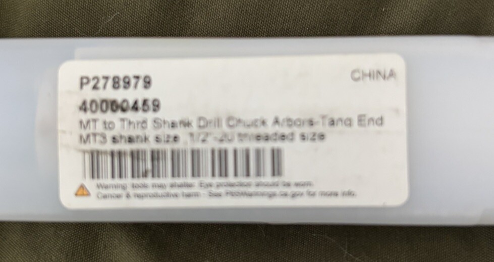Threaded Shank Drill Chuck Arbor MT3 1/2-20 Size-New