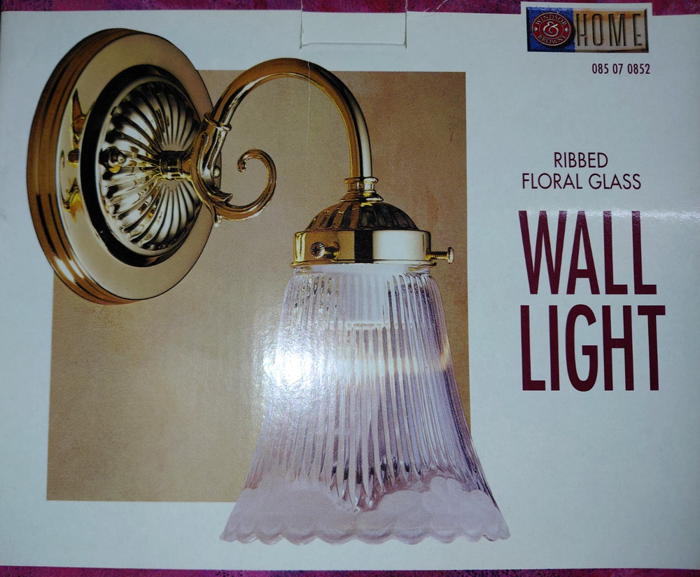 VTG Metal Brass Wall Light w Etched Glass Sconce Windsor & Browne EUC-Incomplete