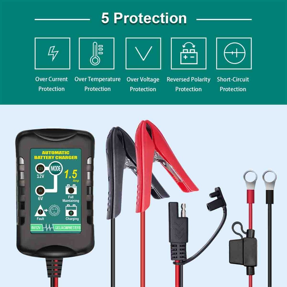 6V 12V Automatic Battery Charger Maintainer Motorcycle Trickle Float Portable