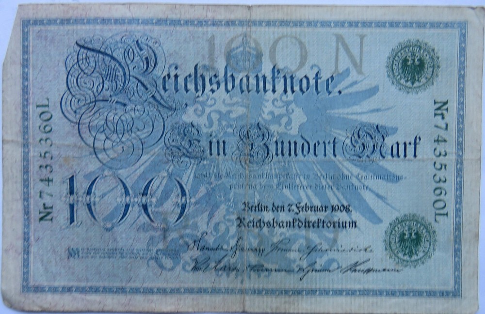 1908 Germany 100 Mark Banknote