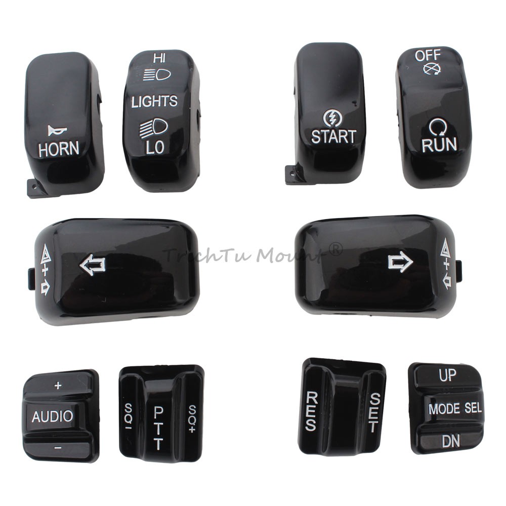 Black Hand Control Switch Button Caps For Harley Electra Glide FLHTCU 1996-2013