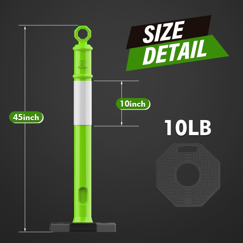 Best RoadHero 45 Inch 3 Pack Delineator Post with Base Lime Green Traffic Posts