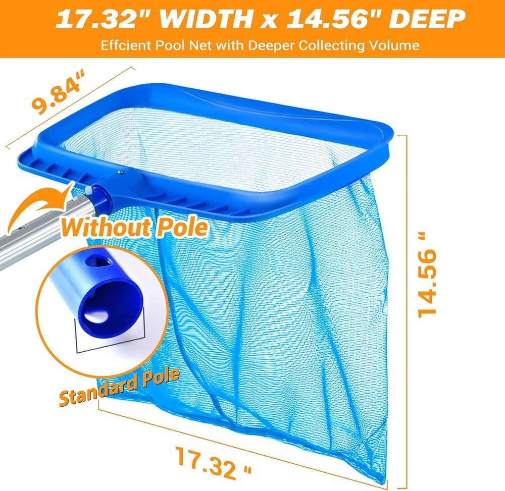 Pool Skimmer Net without Pole, Large Capacity Durable Deep Rake Net