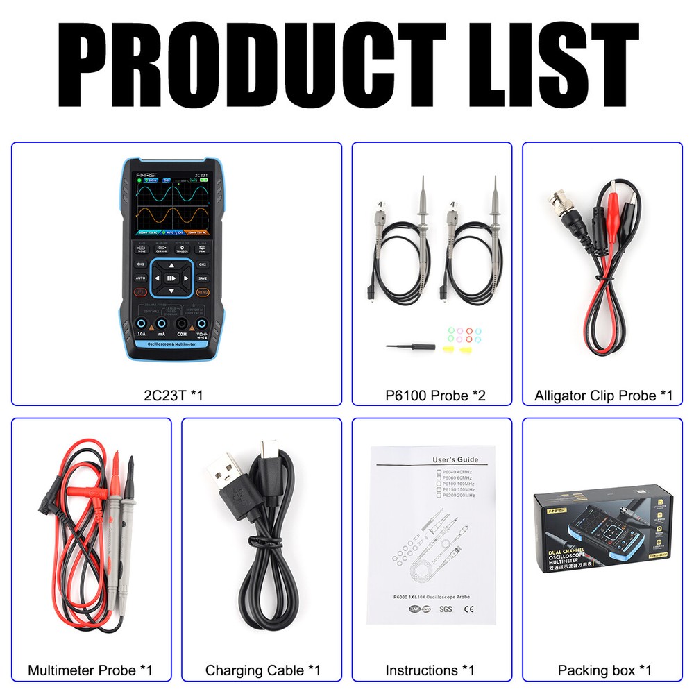 FNIRSI 2C23T Handheld Function Signal Generator+Digital Oscilloscope Multimeter.