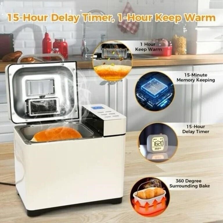 KBS 19-in-1 2LB Bread Maker Machine Stainless Steel Programmable Bread Machine