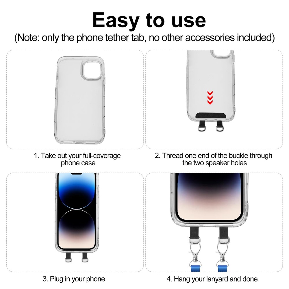 XIHIRCD 4pcs 2 Way Phone Tether Tab, Strap Patch Double Medium, Black