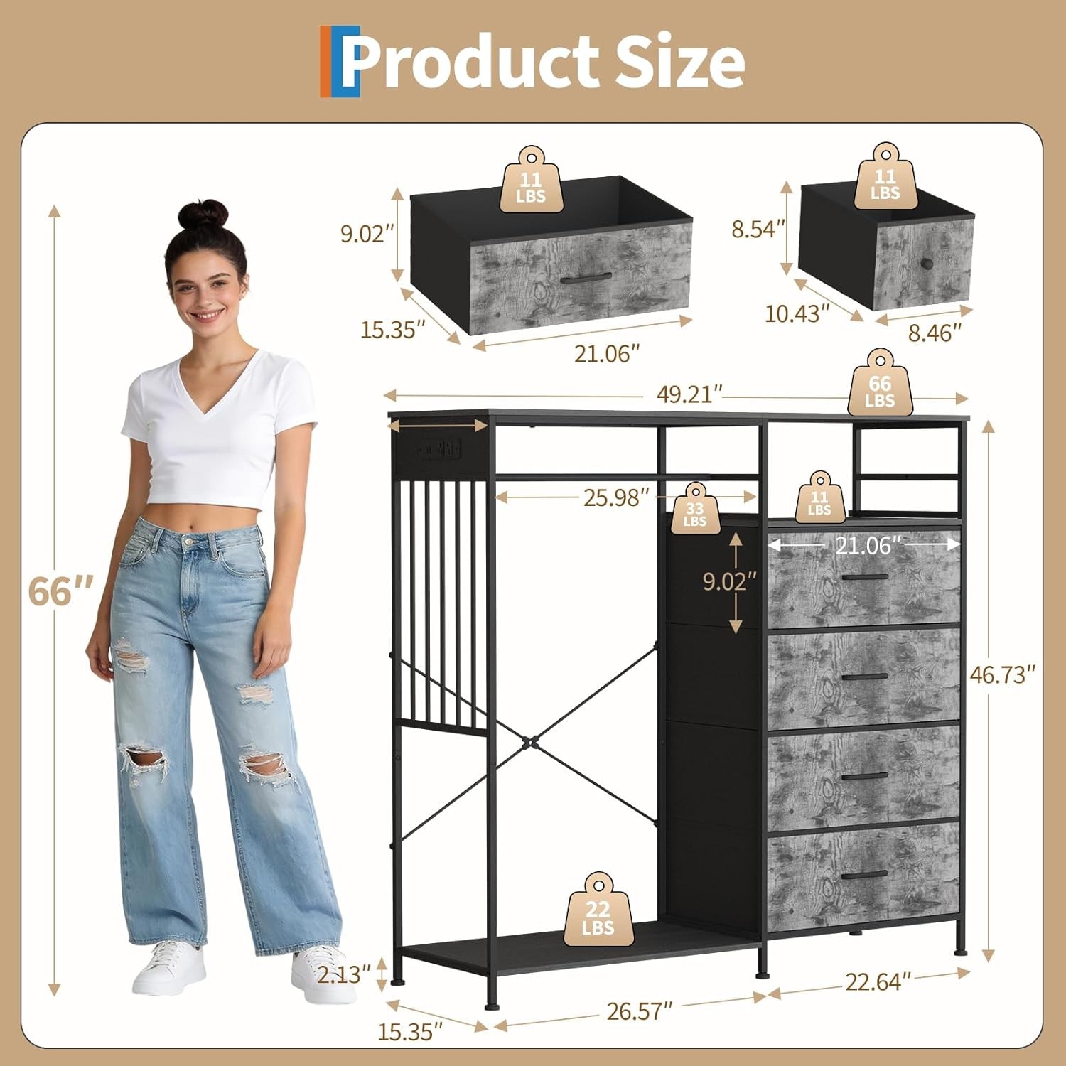 6-Drawer Dresser with Hanging Rack, LED Lights & Charging Station for Bedroom