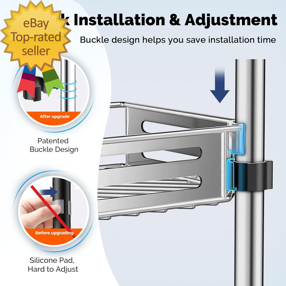 Corner Shower Caddy Tension Pole Quick Installation 4-Tier Rustproof Bathroom Or
