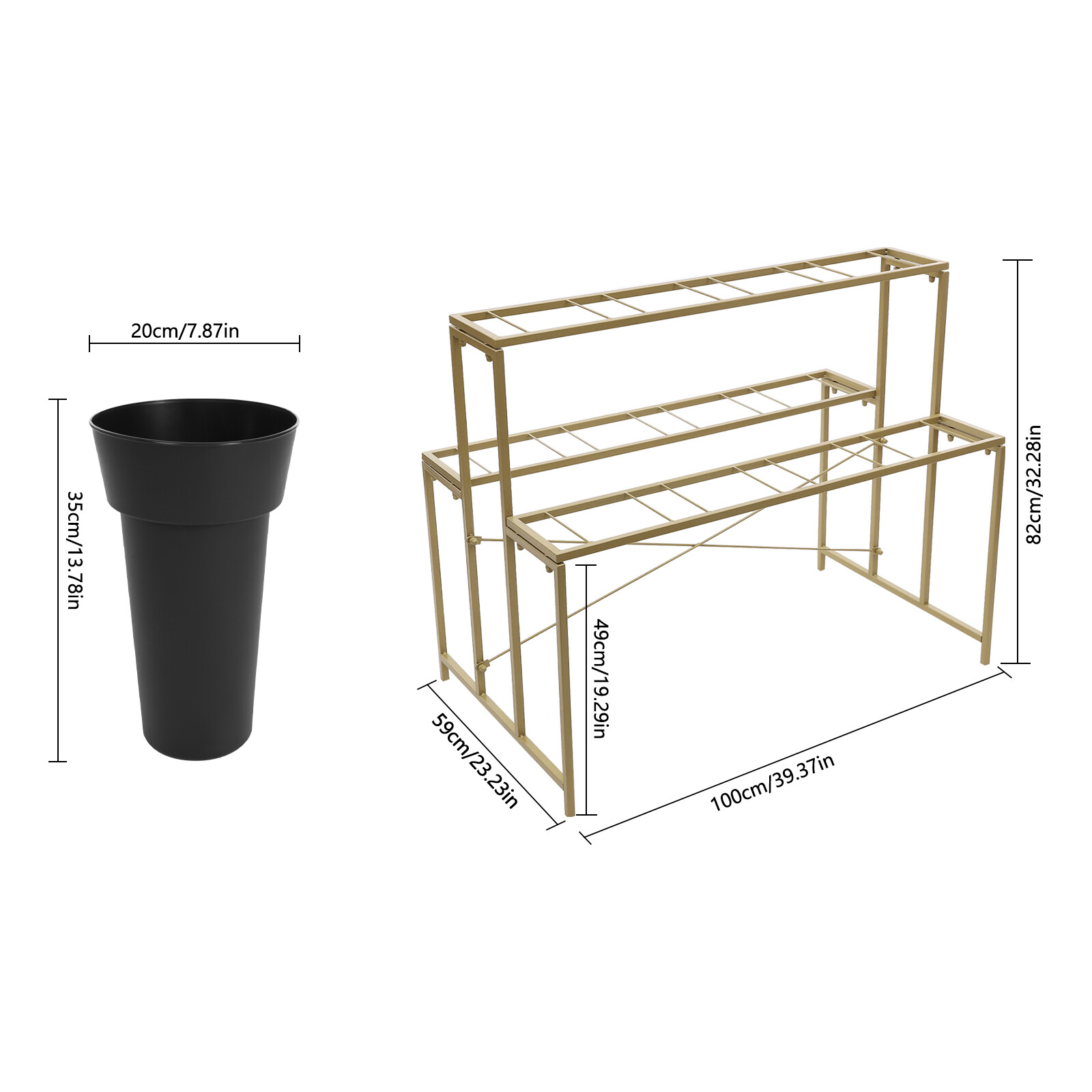 Flower Display Stand with 12 Pcs Buckets, 3 Tier Metal Stand, Indoor & Outdoor