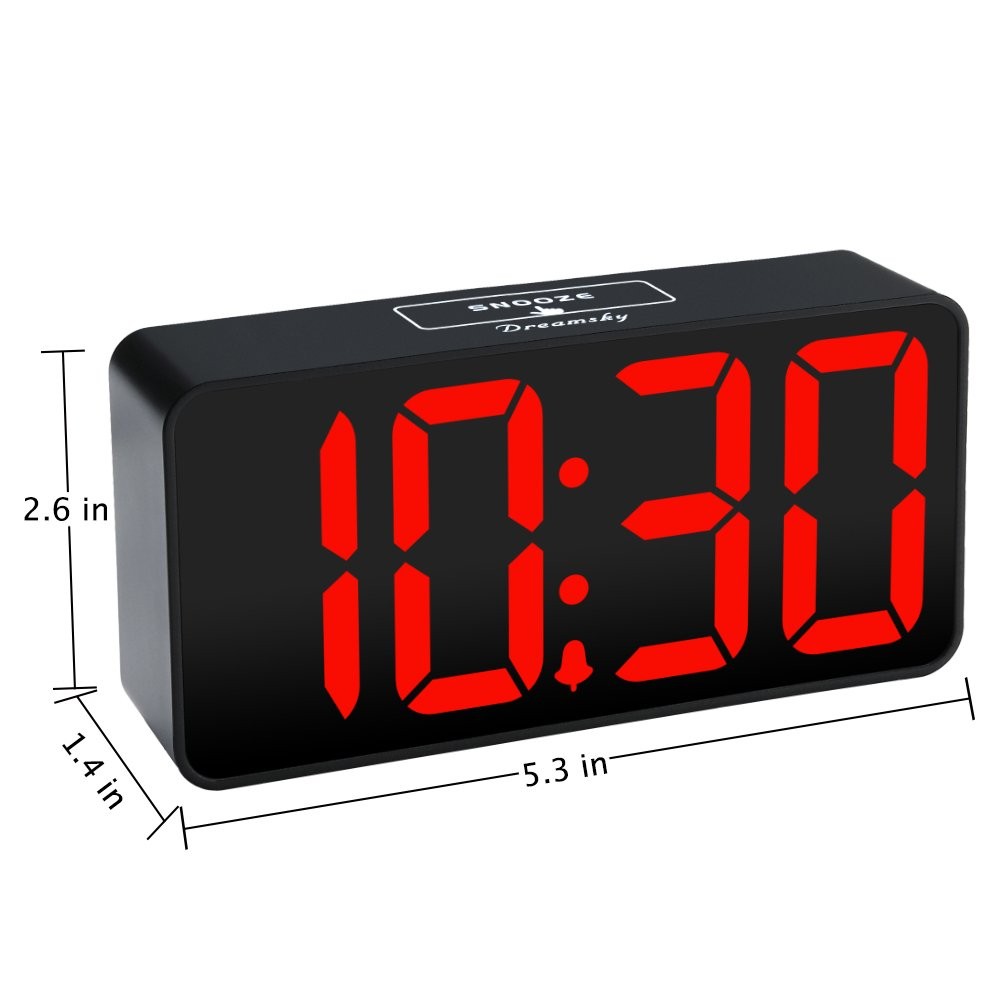Digital Alarm Clock with Big Numbers, Dimmer, USB Charging, Adjustable Volume