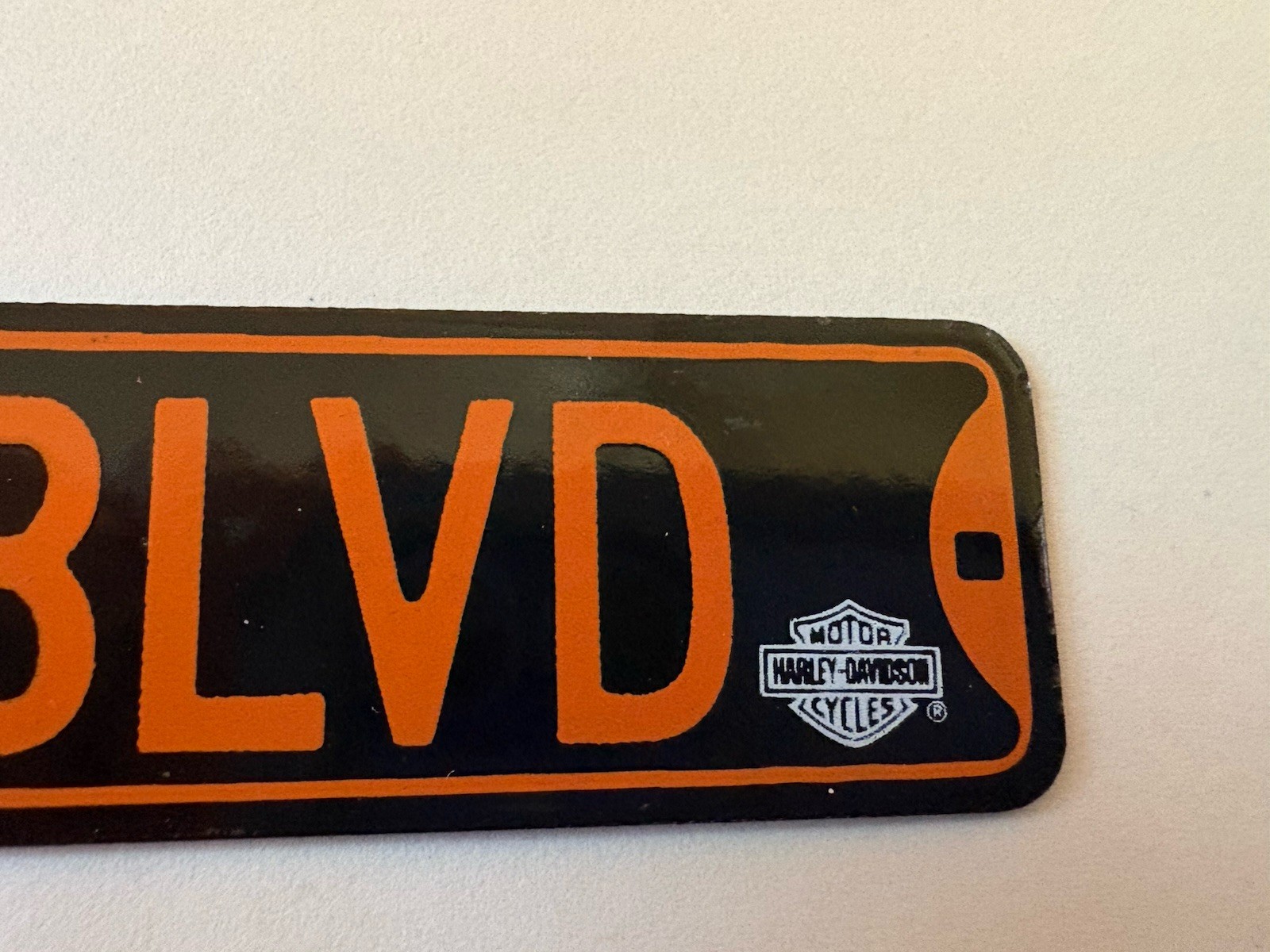 Harley Davidson MINIATURE Enameled Metal Boulevard Fat Boy Novelty Sign 6” x 1”