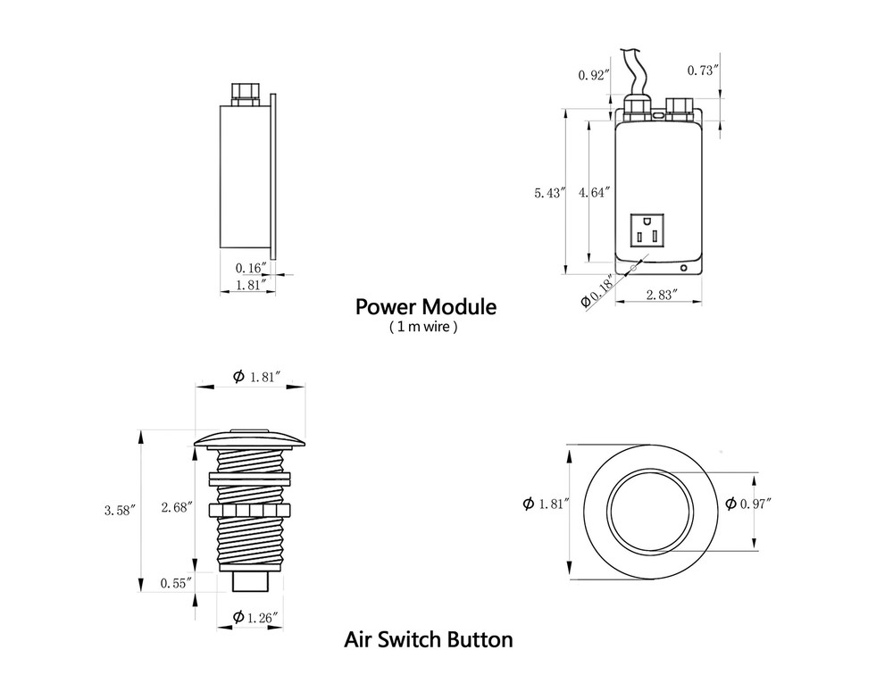 Air Activated Switch Button for Sink Garbage Disposal Part Matte Black