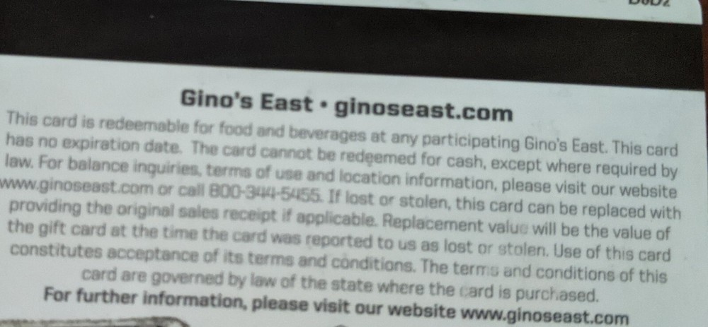 $50 Gino's East Gift Card
