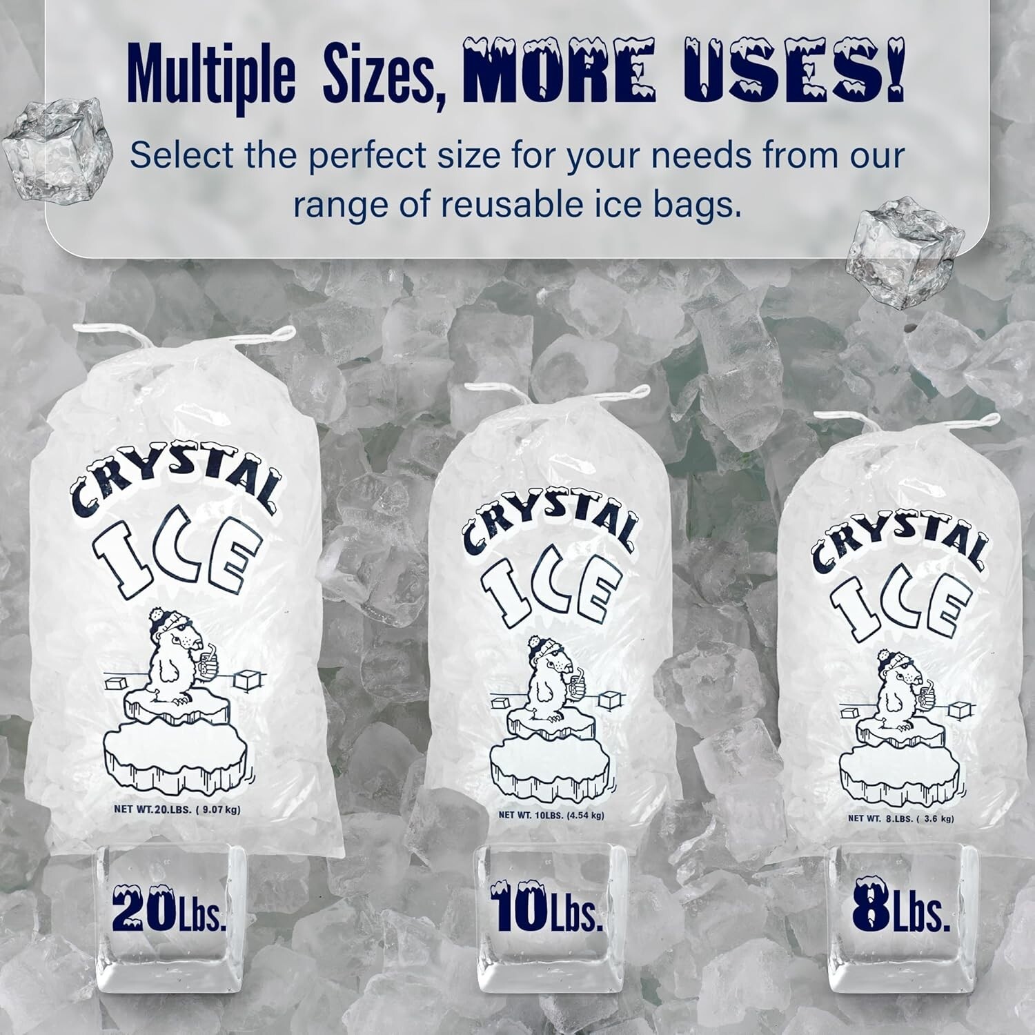Ice Bags w/ Drawstring 8-20lb (250-500ct) Durable Leak-Proof Freezer Storage Bag