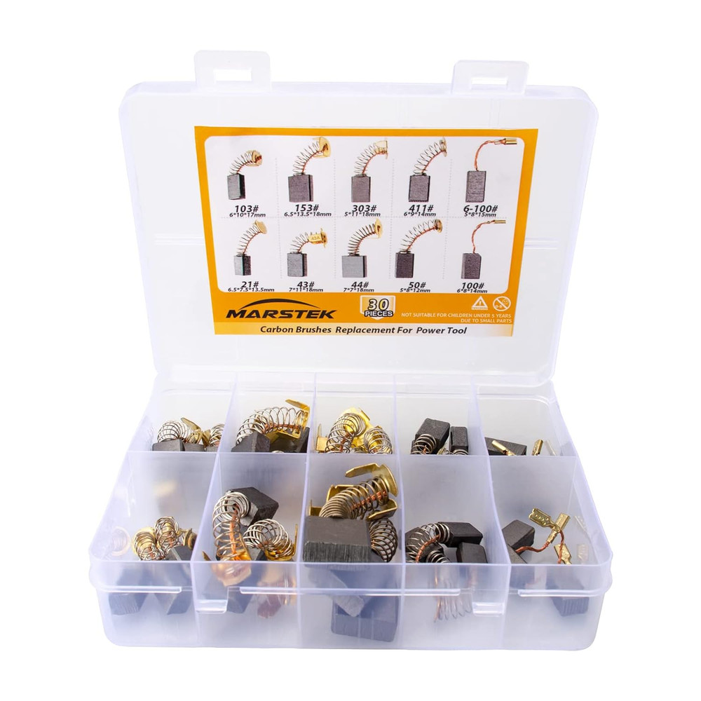 30 Pcs Electric Motor Carbon Brushes Set, 10 Assorted Sizes Carbon Brushes Repla