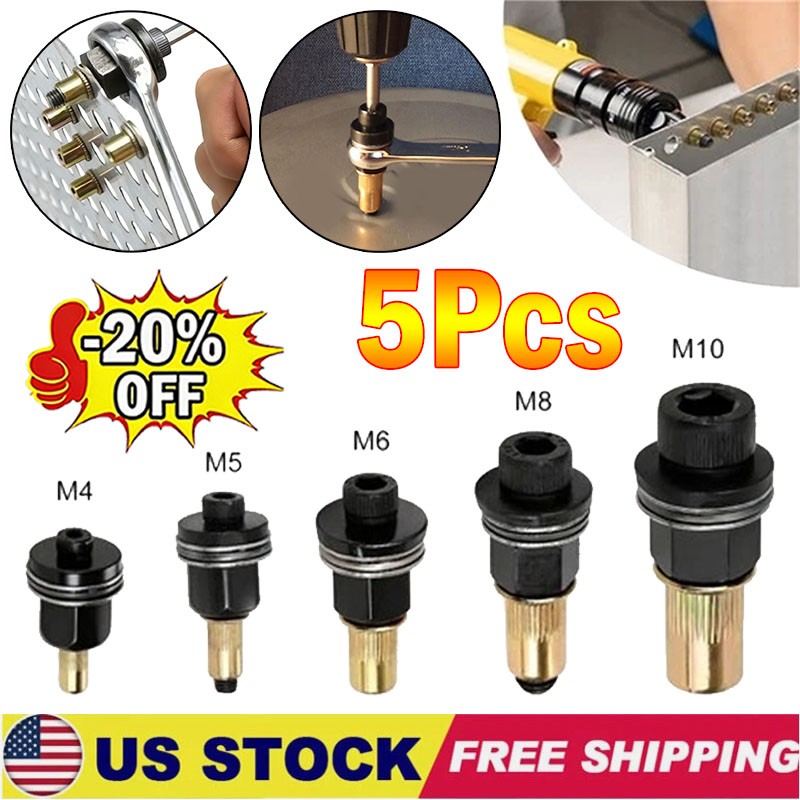 5Pcs Manual Rivet Nut Tool Adapter Carbon Steel Flat Head Threaded Insert Nuts