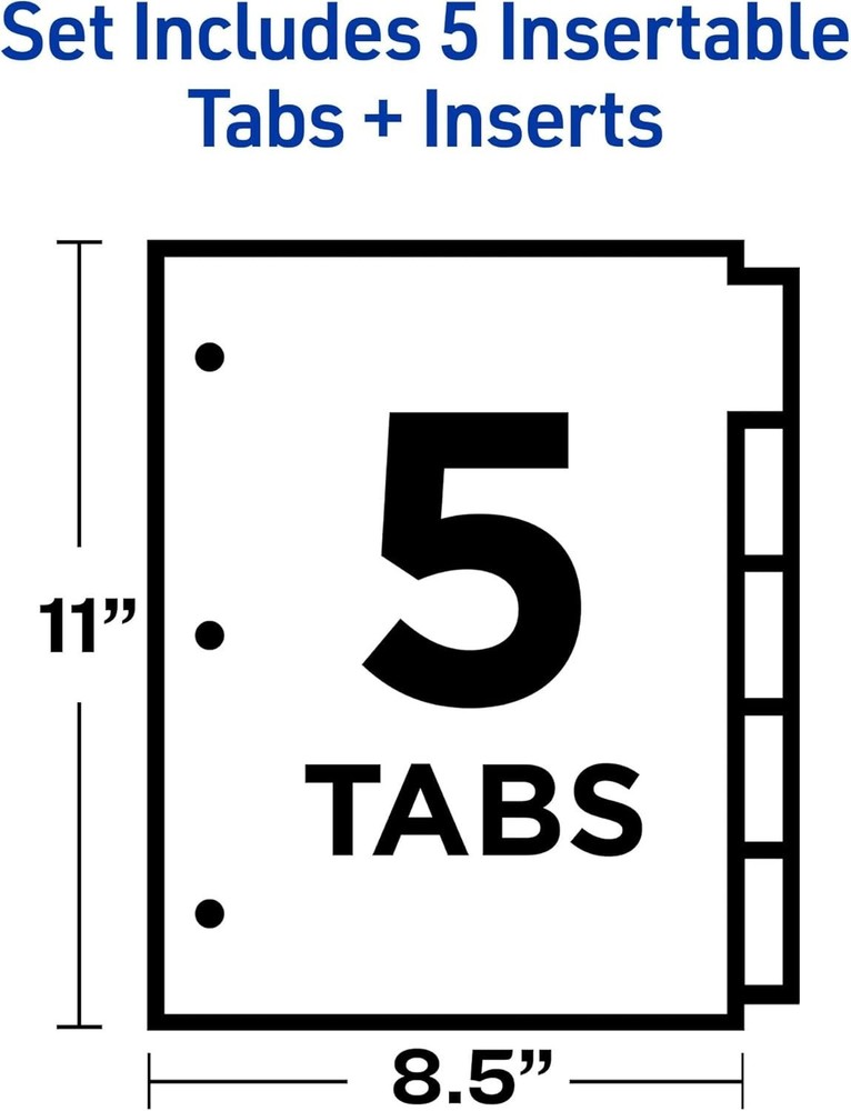 Avery Insertable Dividers for 3 Ring Binder, 5-Tab Set, Clear Big Tabs, Buff Pap