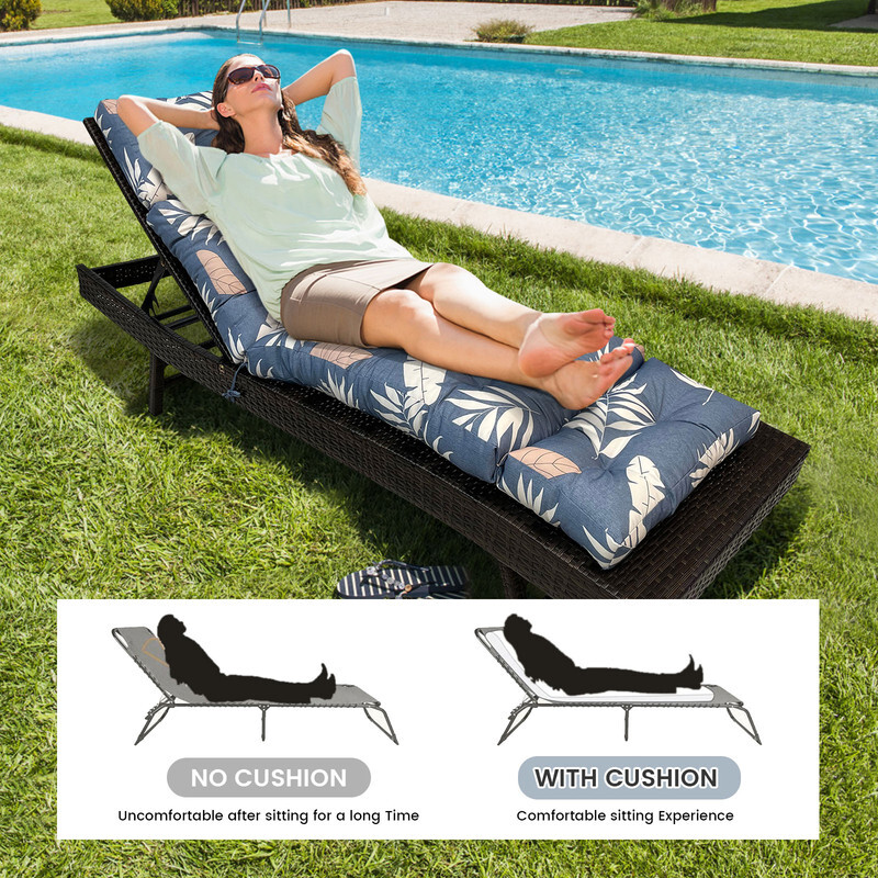 Outdoor Chaise Lounge Cushions Pad Waterproof Patio Bench Chair Mat with Ties