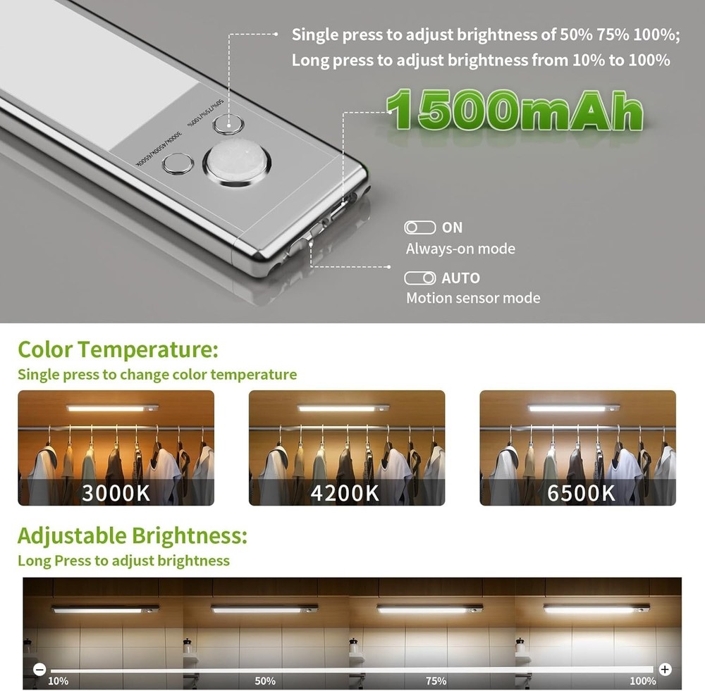 Under Cabinet Lighting, Equipped with Motion Sensor, Rechargeable Battery Operat