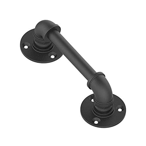 9.6" Pipe Barn Door Pull Handle Black Rustic Industrial Grab Bar, 9.6 inch