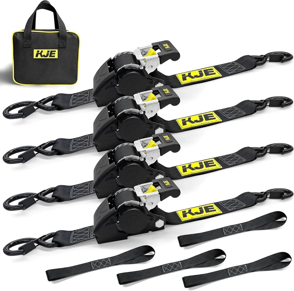 KJE Retractable Ratchet Straps, (4) 2" x 10' Automatic Tie Down Strap Sets + (4)