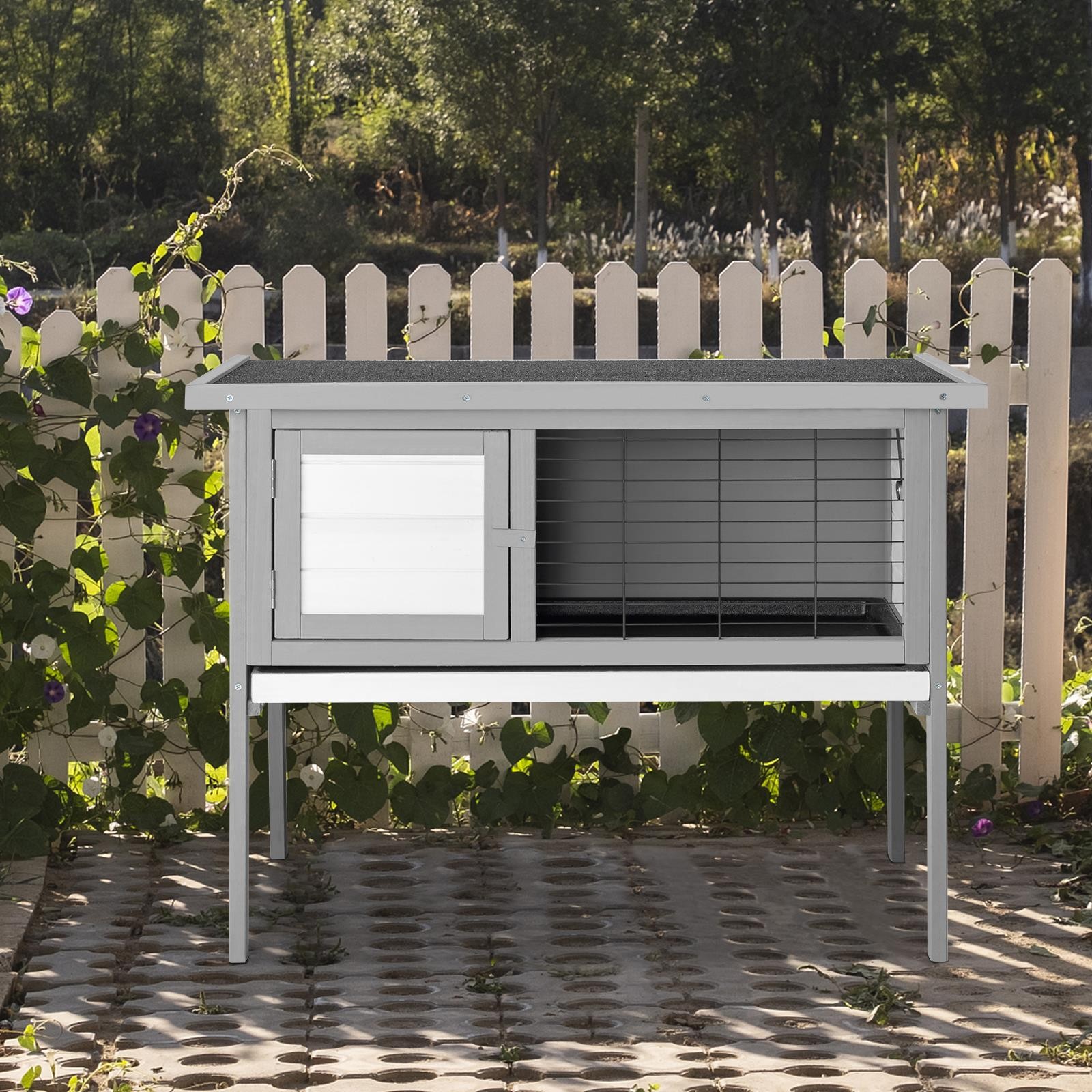 36" Elevated Indoor Outdoor Wooden Rabbit Hutch With Open Roof Small Pet House