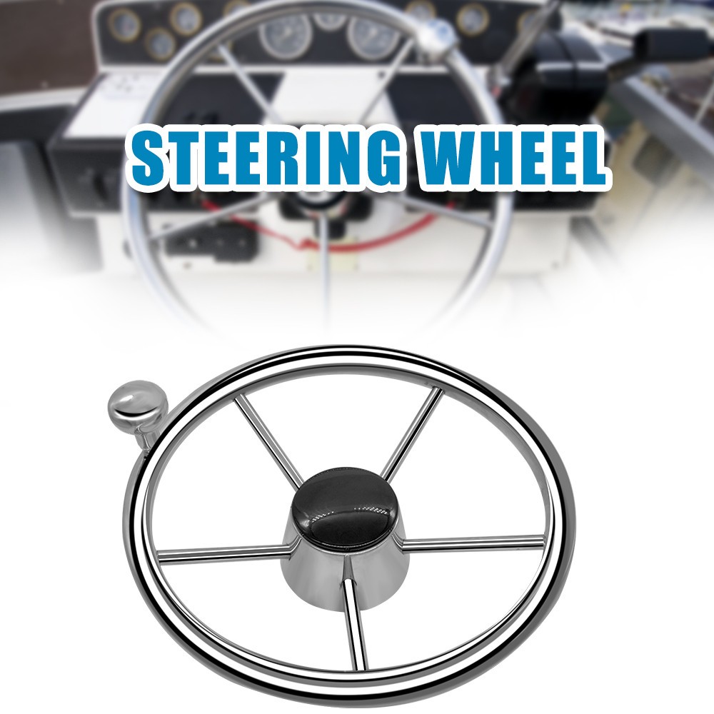 Boat Steering Wheel 5 Spoke 11 inch Stainless Steel Destroyer Style Marine Knob