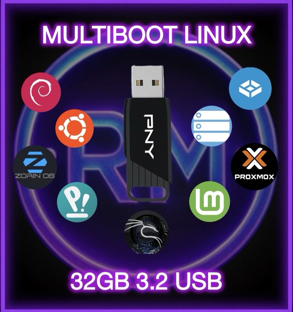 Multiboot Linux USB | 9-in-1 | 10 Total ISOs | Ventoy Boot Menu | 32GB 3.2
