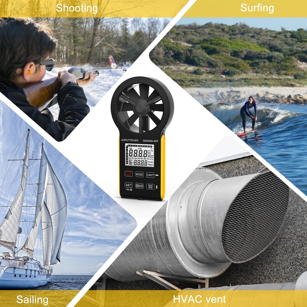 6000WMAPP Handheld Anemometer Digital Anemometer, CFM Anemometer with Temper...