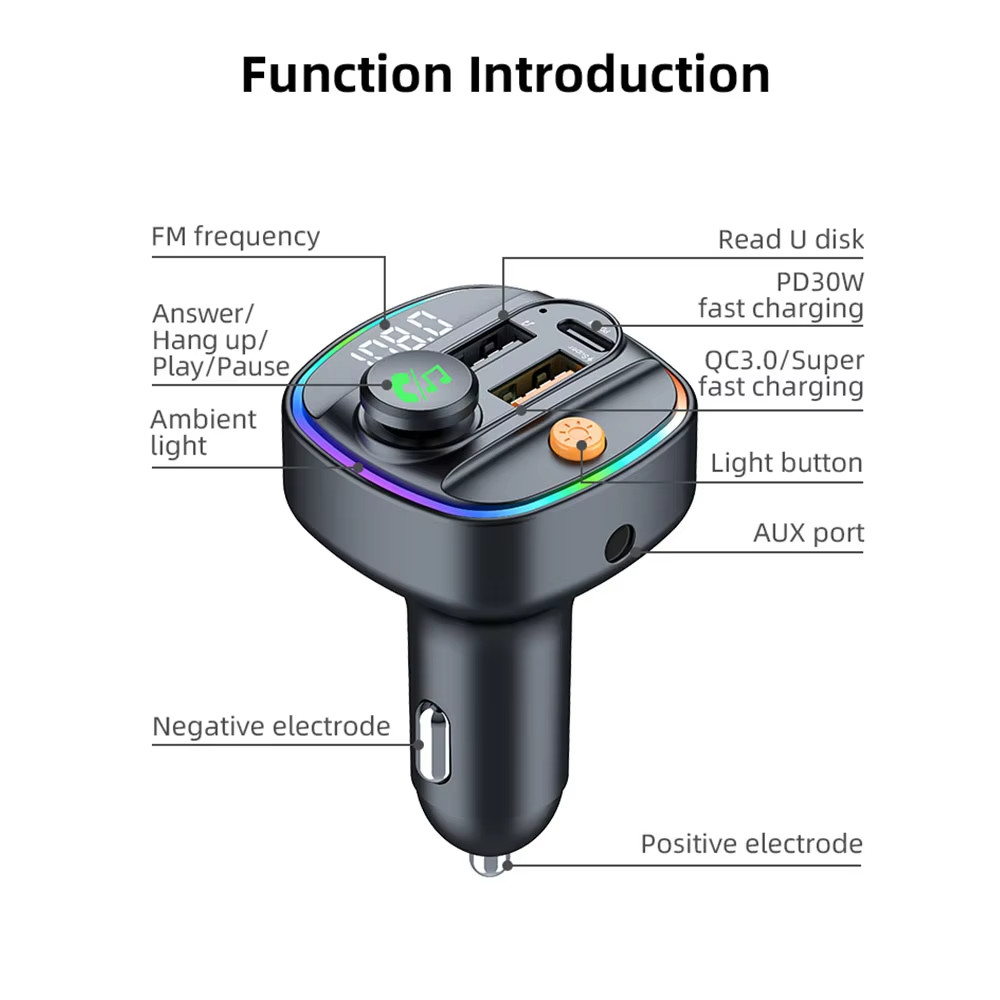 Bluetooth 5.3 FM Transmitter Car AUX Radio Modulator MP3 Player Hands-Free
