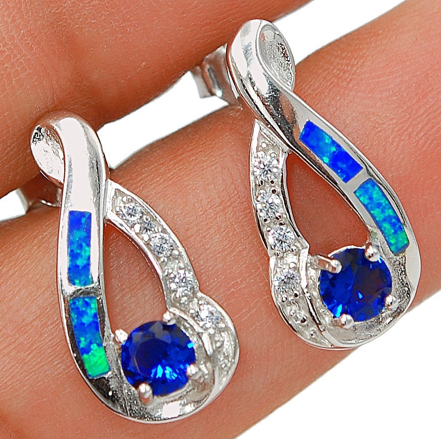 1CT Treated Sapphire 925 Sterling Silver Earrings EO4