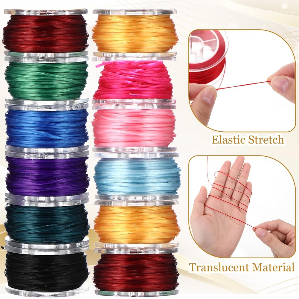 25 Rolls 0.8mm Flat Stretchy Bracelet Strings with Organizing Cases Crystal E...