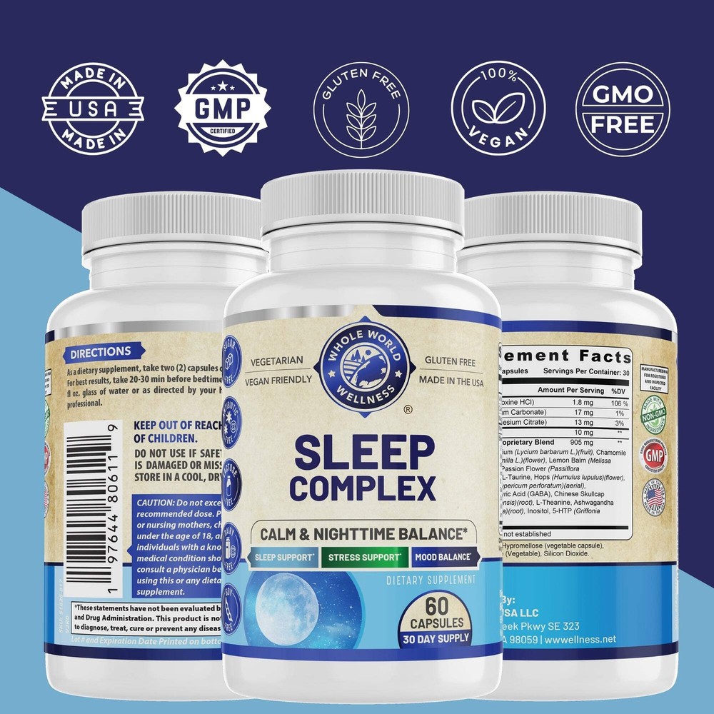 Sleep Complex for Adults. Sleep Support & Restful Sleep Blend. With Melatonin.