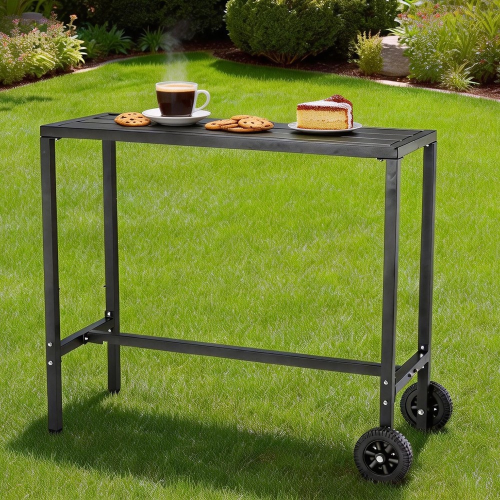 Outdoor Bar Table Rectangle Narrow Counter Height Table Bar Height Table Black