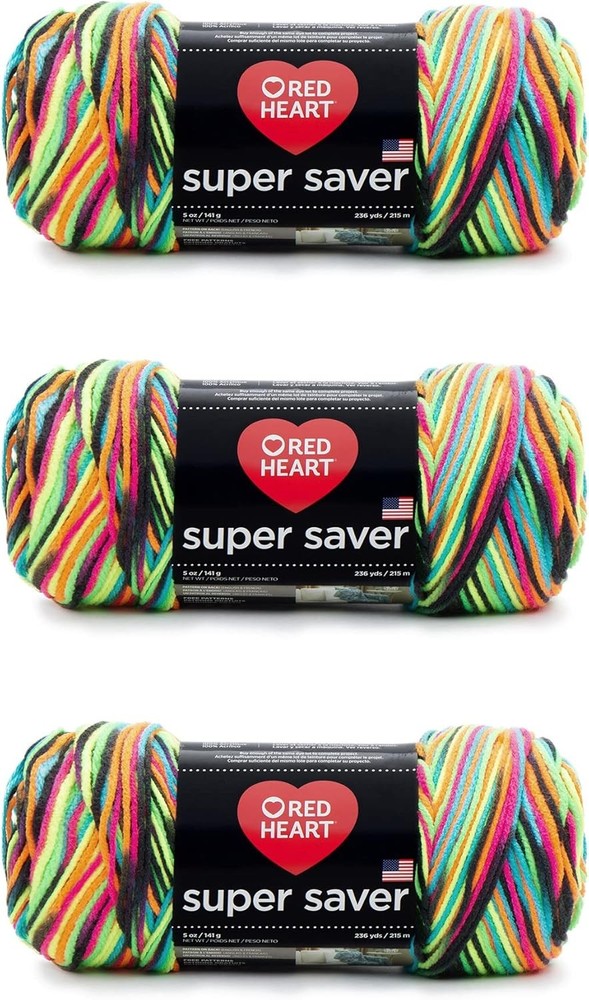 Red Heart Super Saver Yarn, 3 Pack, Blacklight 3 Count 3 pack,