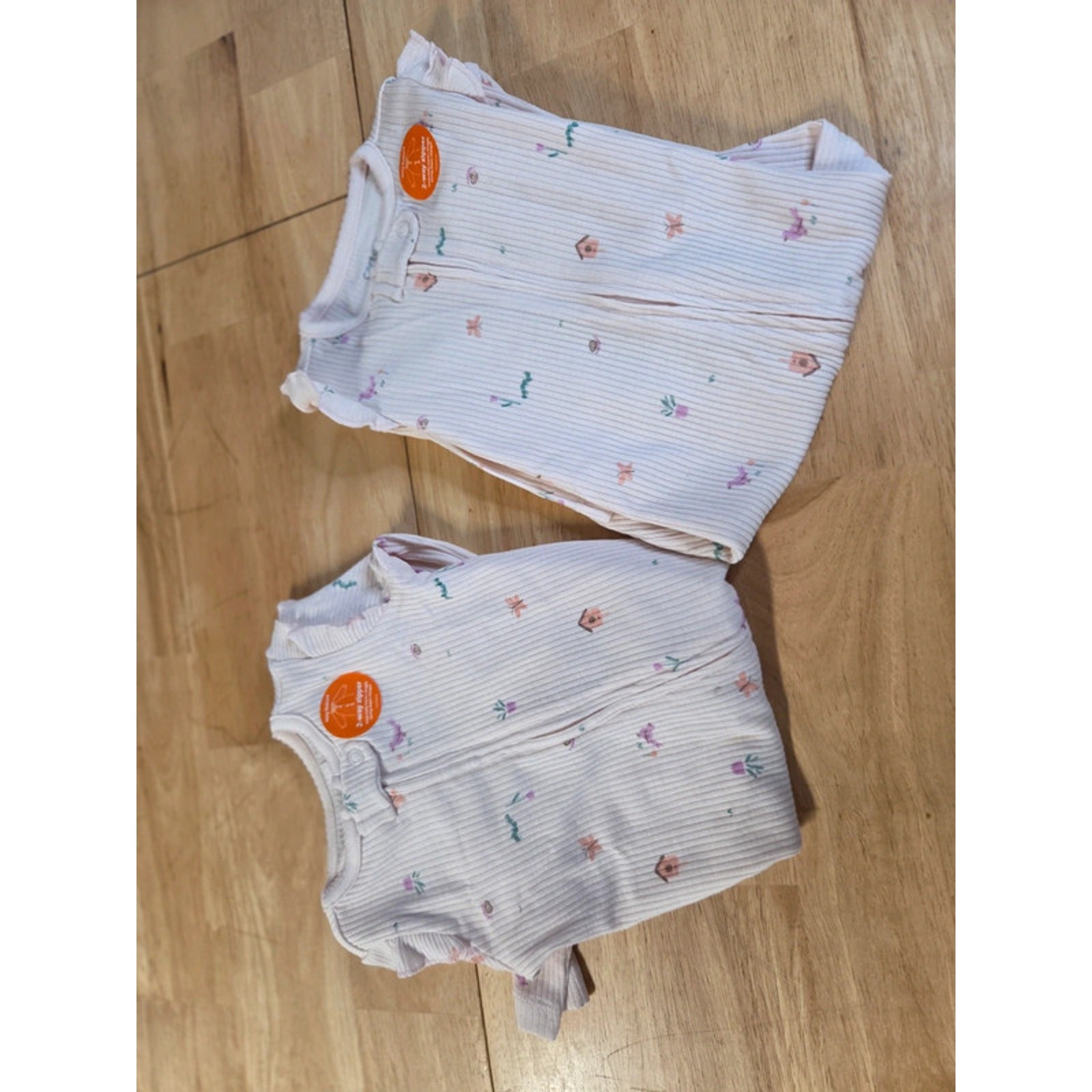 Carter's Baby Girls 6M Ribbed Footed Sleepers Floral Birdhouse 2-Way Zip NWT Set