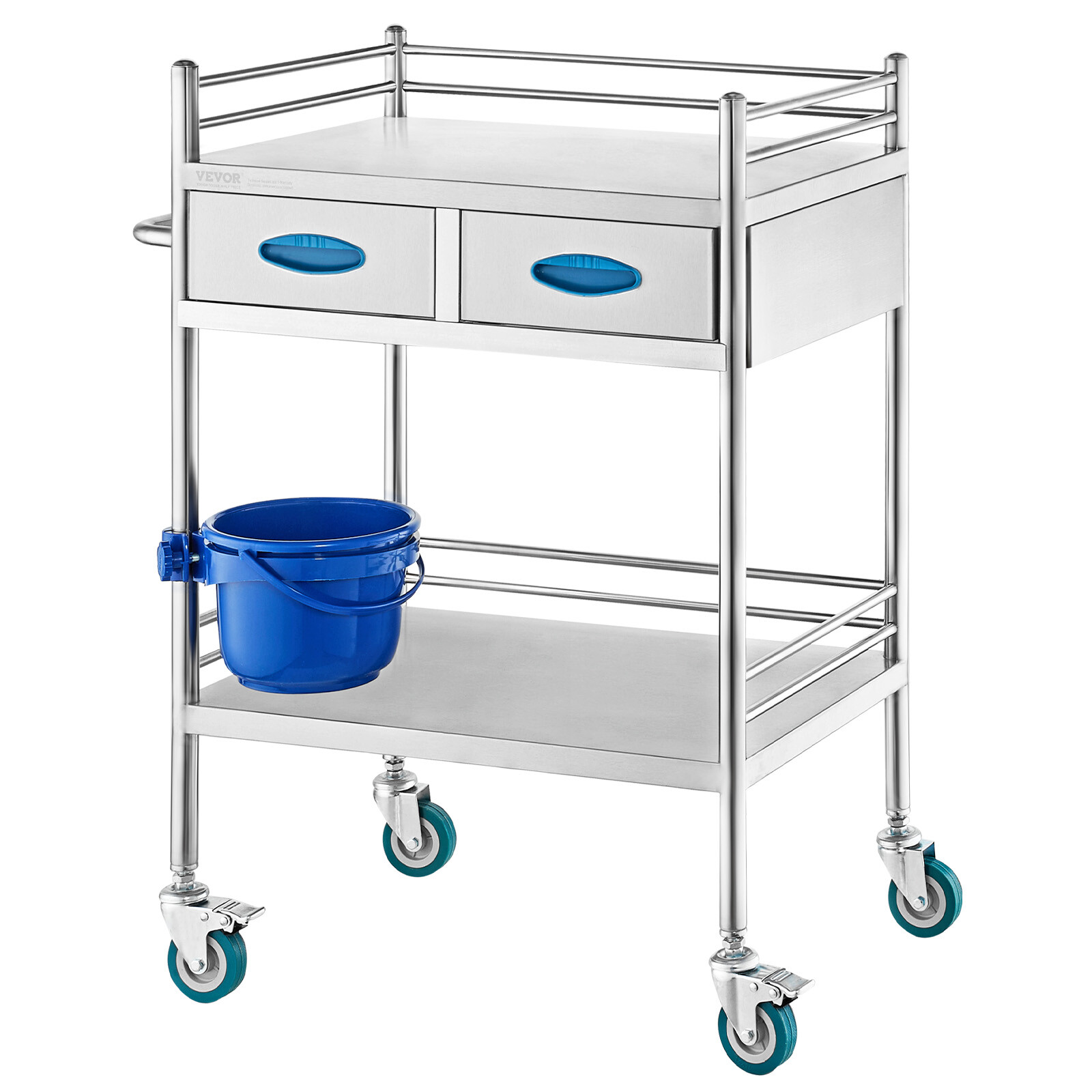 VEVOR Medical Dental Lab Serving Cart Trolley 2-Drawer Portable Stainless Steel