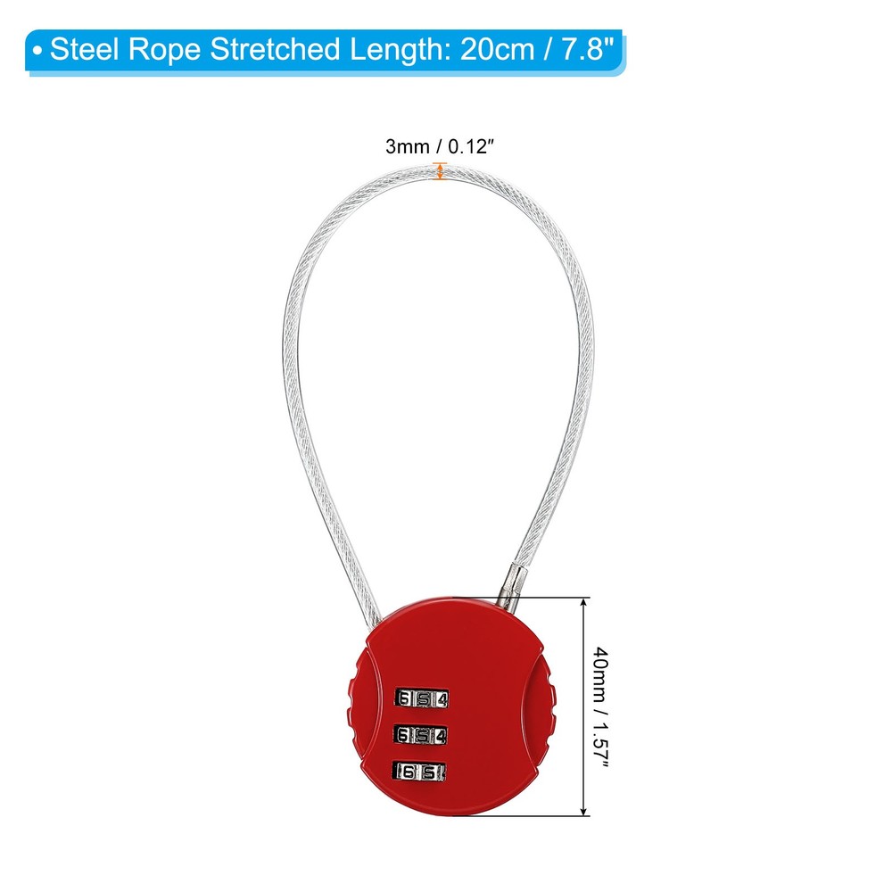 Small Combination Block 7.8", 2pcs 3 Digit Luggage Lock, Red
